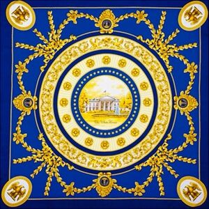 NWOT White House Historical Association 33” square silk French Blue & Gold Scarf